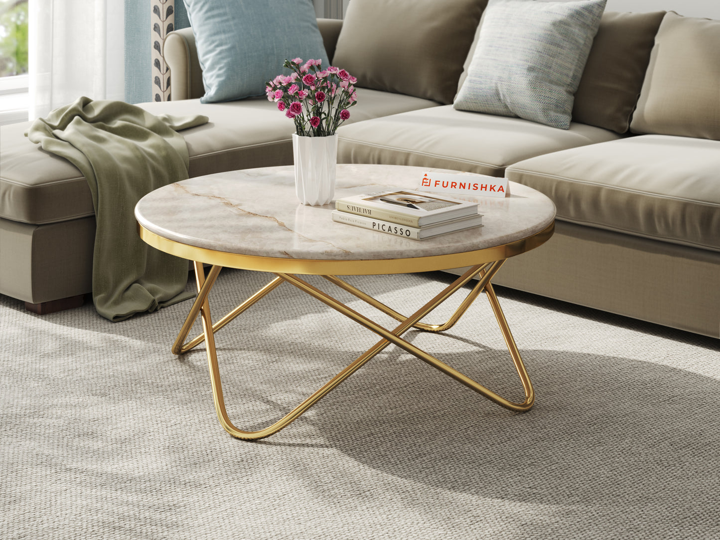 Clos Coffee Table with Australian Onyx Top in Gold finish