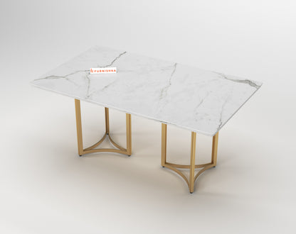 Nexus Dining Table with White Engineered Marble Top - 6 Seater