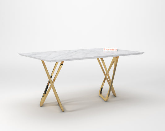 Dolce Dining Table with Indian Banswara Marble Top - 6 Seater