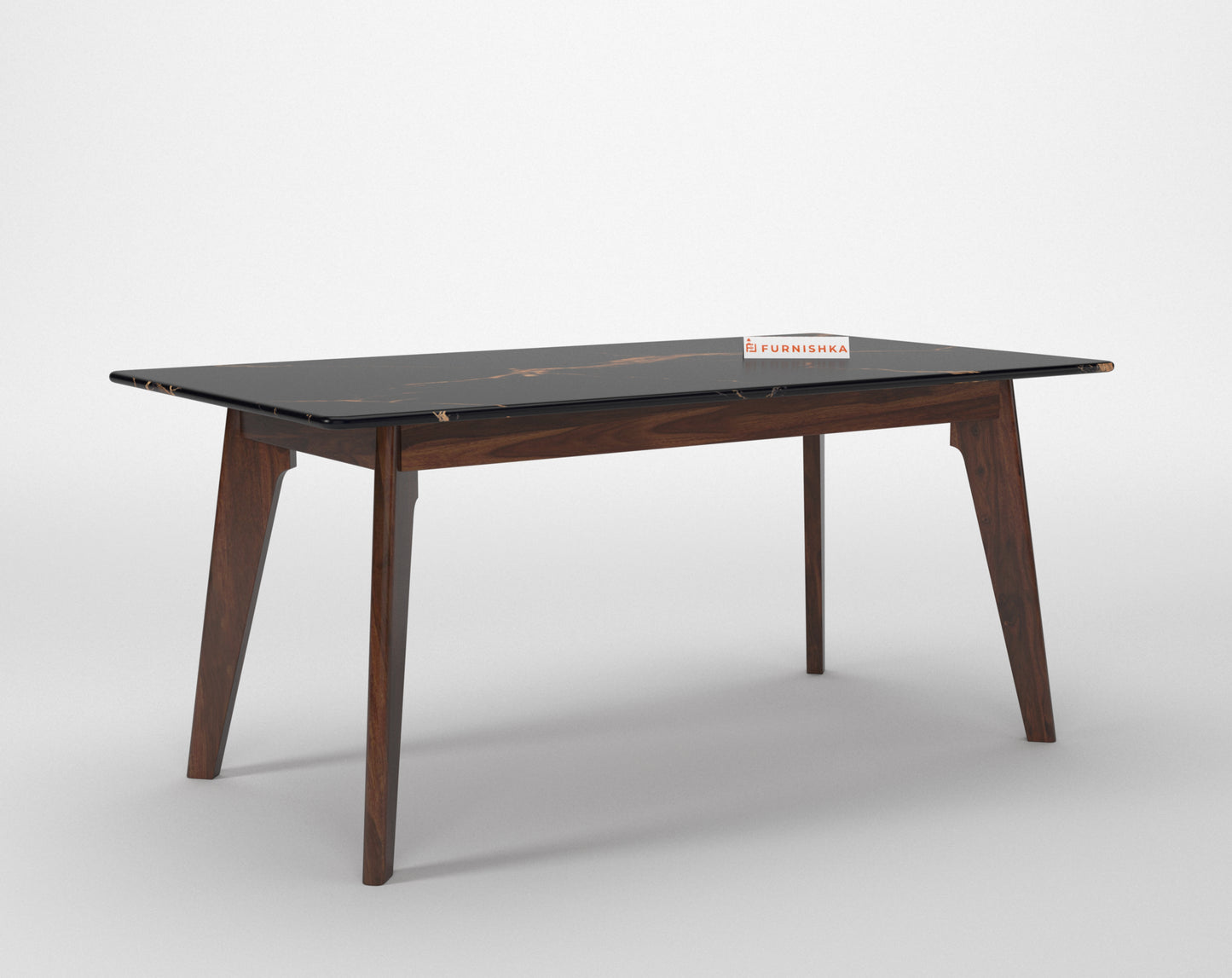 Vedh(Agar) Compact Dining Table with Black Engineered Marble Top - 6 Seater