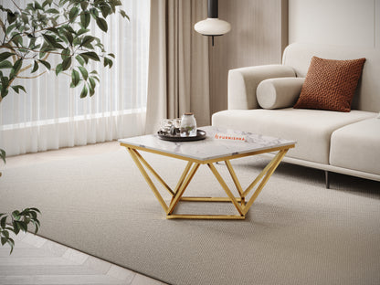 Solaia Coffee Table with Quartz Marble Top in  Gold Finish