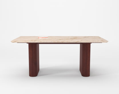 Swaarno Dining Table with ROSALIA GOLD sandwich Engineering Marble Top 4 Seater in  Dark Walnut Finish