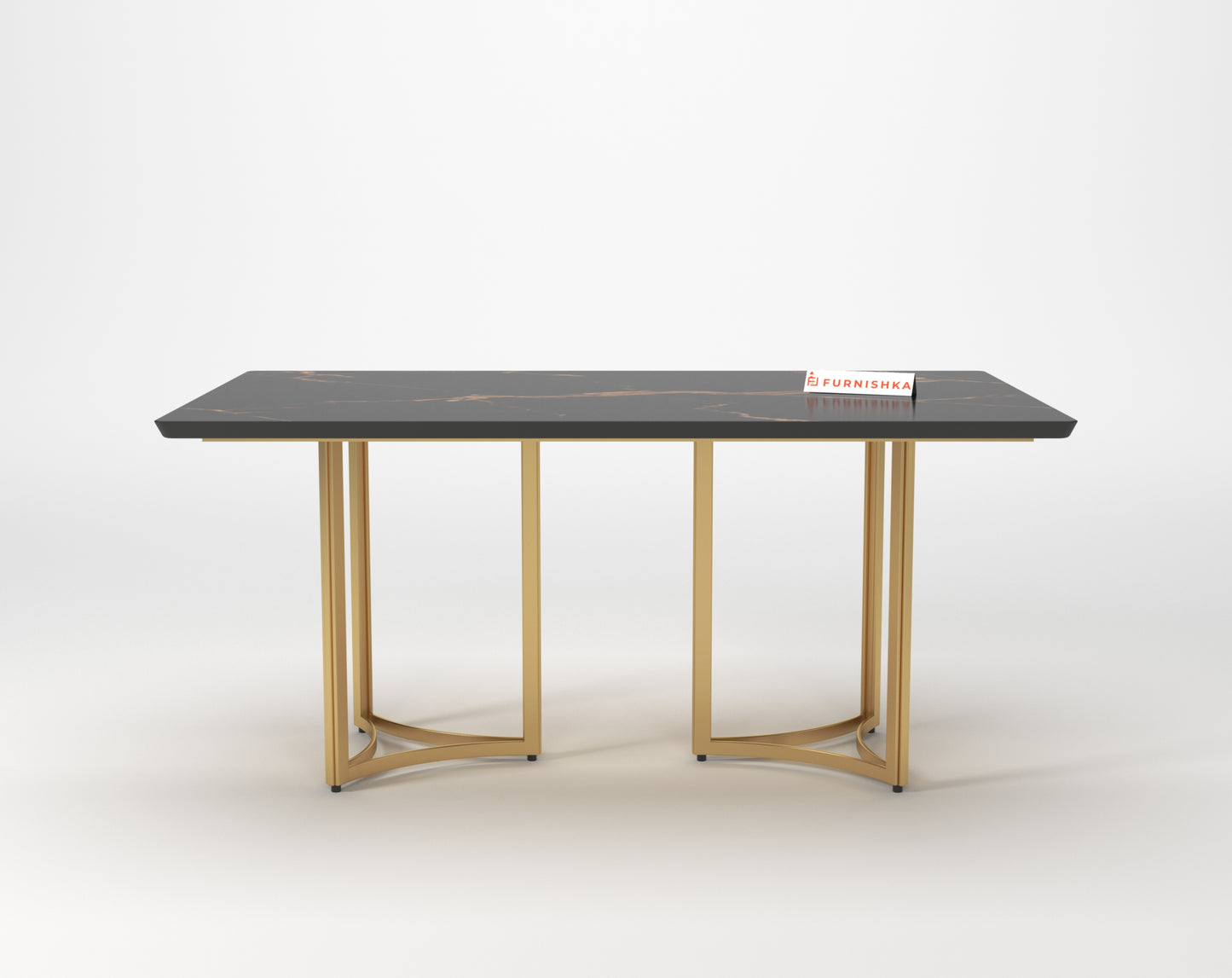 Nexus Dining Table with Black Engineered Marble Top - 6 Seater