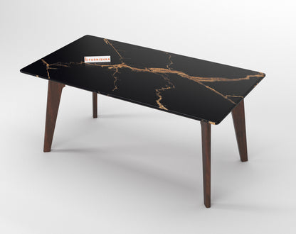 Vedh(Agar) Dining Table with Black Engineered Marble Top - 4 Seater
