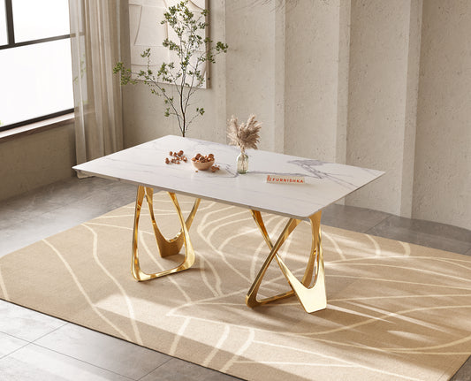 Dolce Dining Table with White Engineered Marble Top - 6 Seater