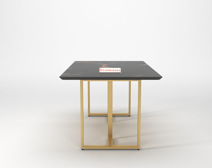 TUSCANY Compact Dining Table with Black Engineered Marble Top - 6 Seater in Rose Gold Finish