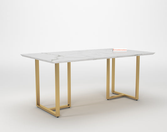 TUSCANY Dining Table with Quartz Marble Top - 6 Seater in Gold Finish