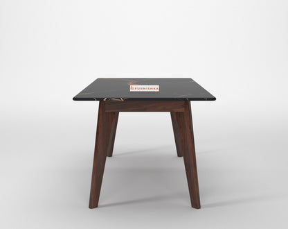 Vedh(Agar) Dining Table with Black Engineered Marble Top - 6 Seater