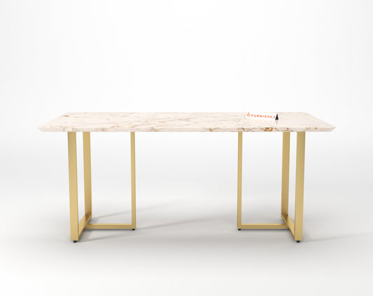 TUSCANY Compact Dining Table with ROSALIA GOLD sandwich Engineering Marble Top - 6 Seater