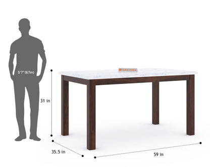 Zhera Dining Table with White Engineered Marble Top - 4 Seater