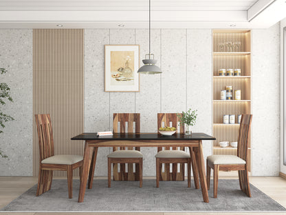 Vedh(Agar) Compact Dining Table with Black Engineered Marble Top - 6 Seater