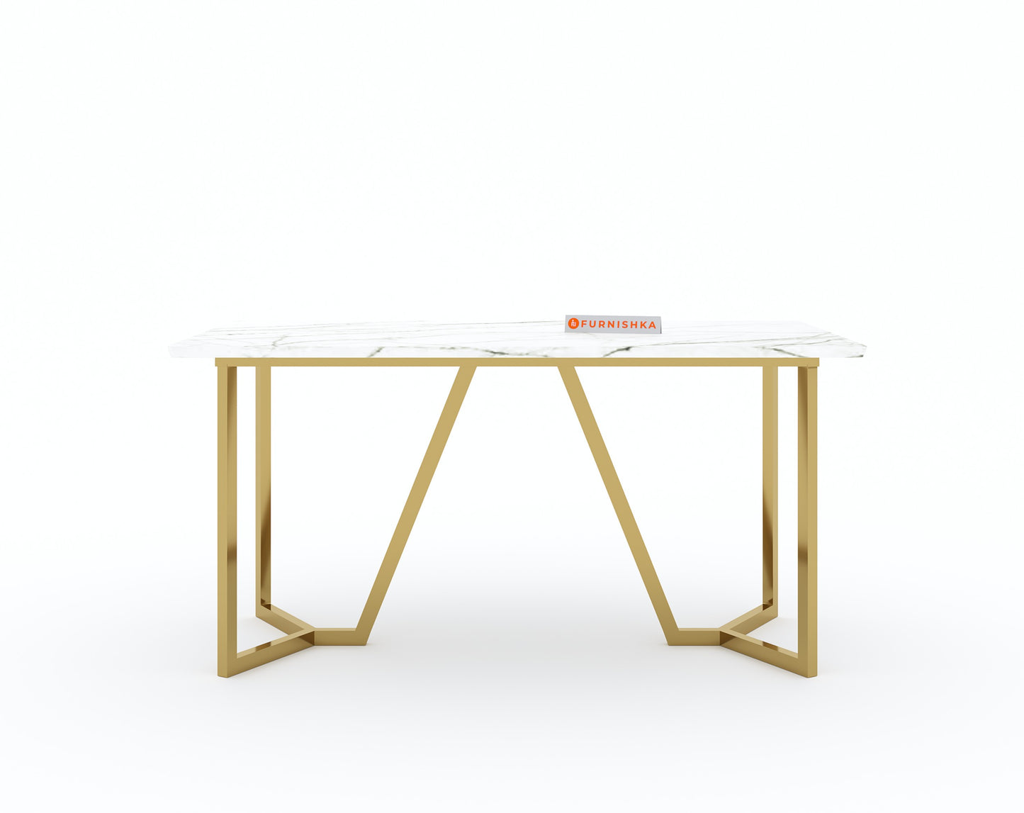 Olzaa Dining Table with White Engineered Marble Top - 6 Seater