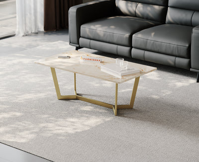Aanvo Coffee Table with ROSALIA GOLD Marble Top in  Gold Finish