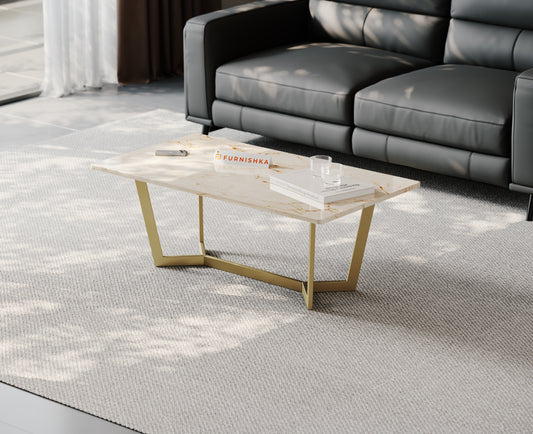 Aanvo Coffee Table with ROSALIA GOLD Marble Top in  Gold Finish