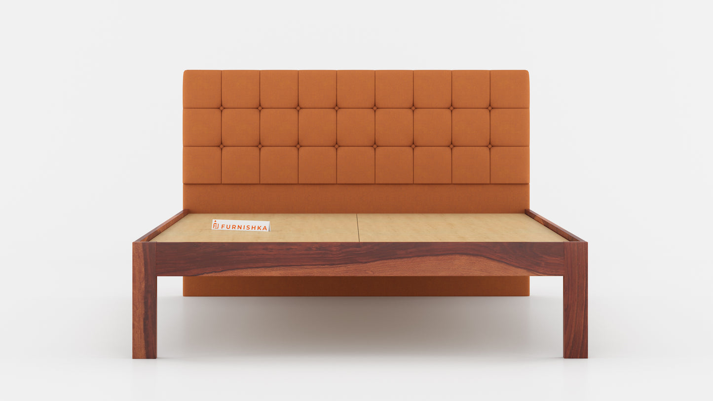 Irene Sheesham Wood bed with Upholstered headboard Non Storage King Size