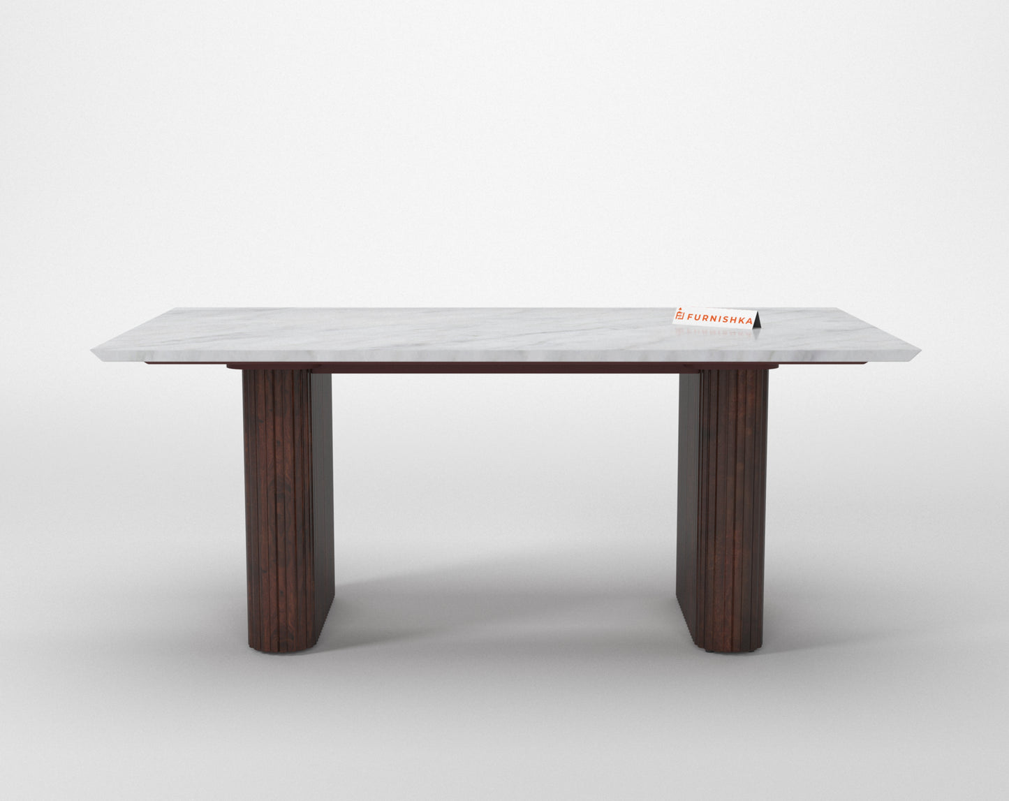 Swaarno Dining Table with White Engineered Marble Top 6 Seater in  Dark Walnut Finish