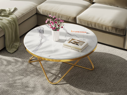 Clos Coffee Table with Quartz Marble Top in  Gold Finish