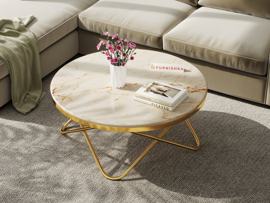 Clos Coffee Table with ROSALIA GOLD Marble Top in  Gold Finish