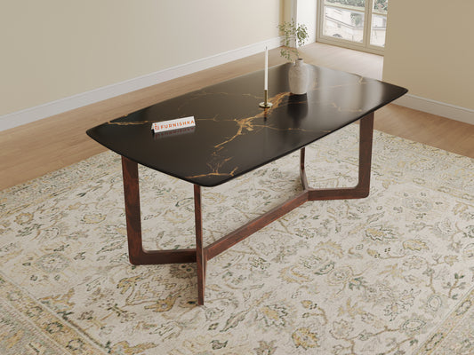 Vetra Compact Dining Table with Black Engineered Marble Top - 6 Seater