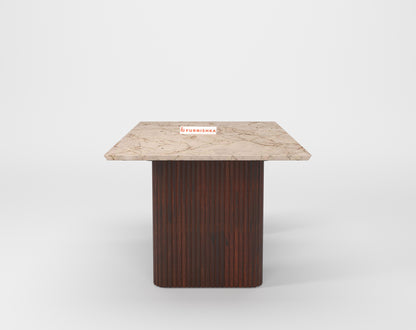 Swaarno Dining Table with ROSALIA GOLD sandwich Engineering Marble Top 4 Seater in  Dark Walnut Finish