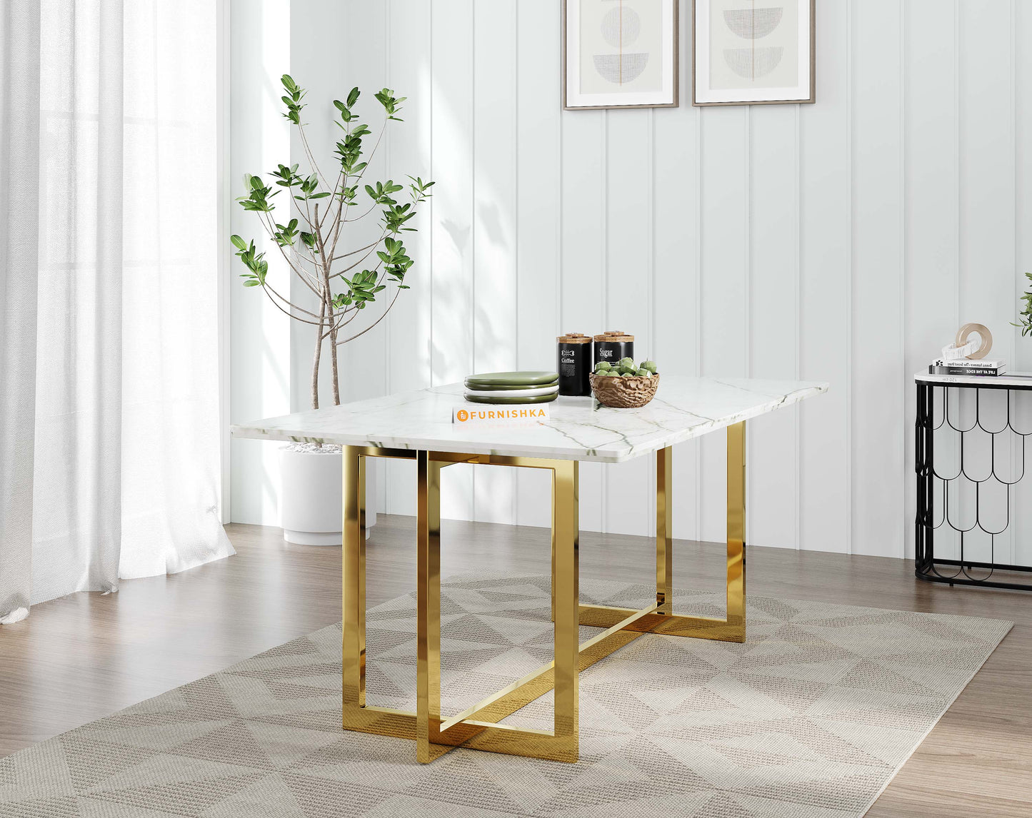Rodano Dining Table with Indian Banswara Marble Top - 6 Seater