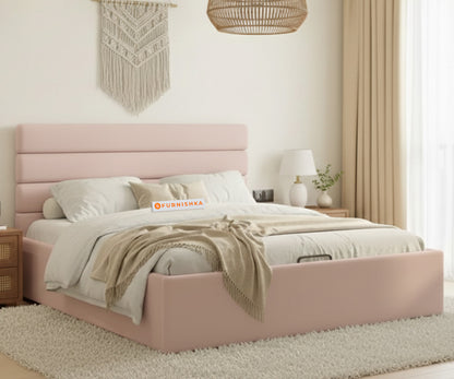 Rumi Fabric bed with Upholstered headboard Hydraulic Storage Queen Size - Flamingo Pink