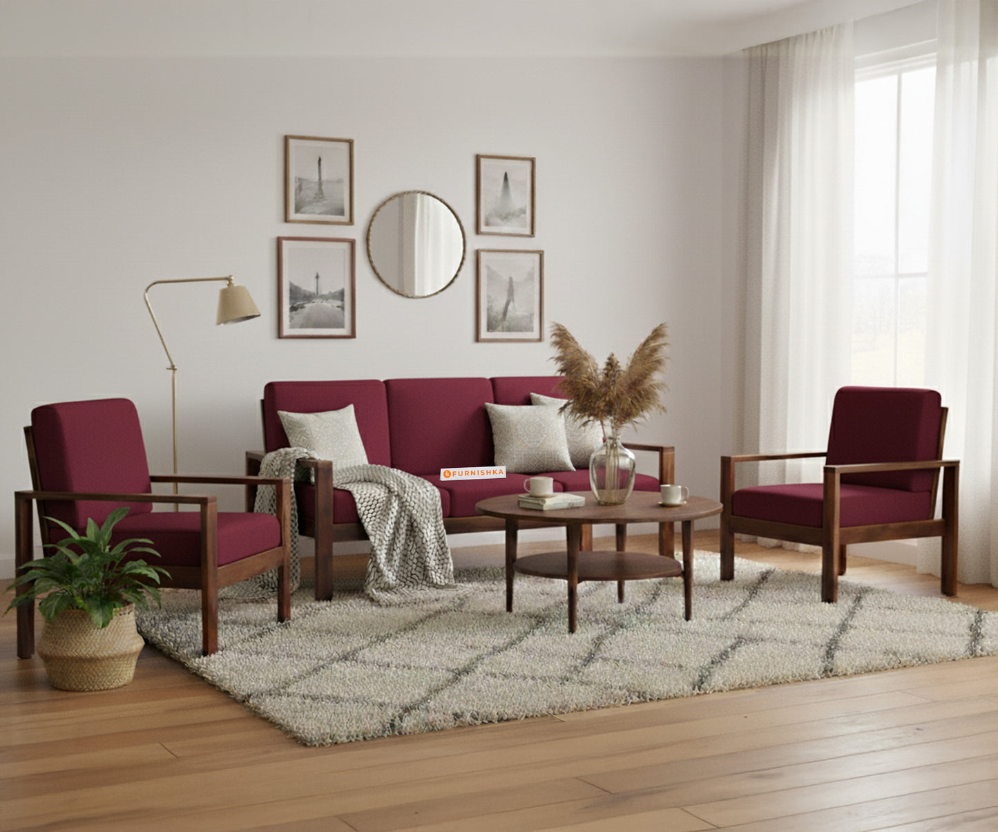 Halle sofa - 3+1+1 Sofa Red Wine