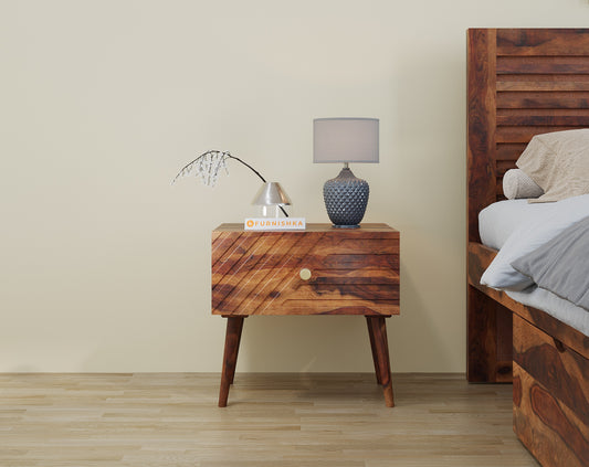 Zoji Single Drawer Bedside Table In Sheesham - Stella Facia - Furnishka 