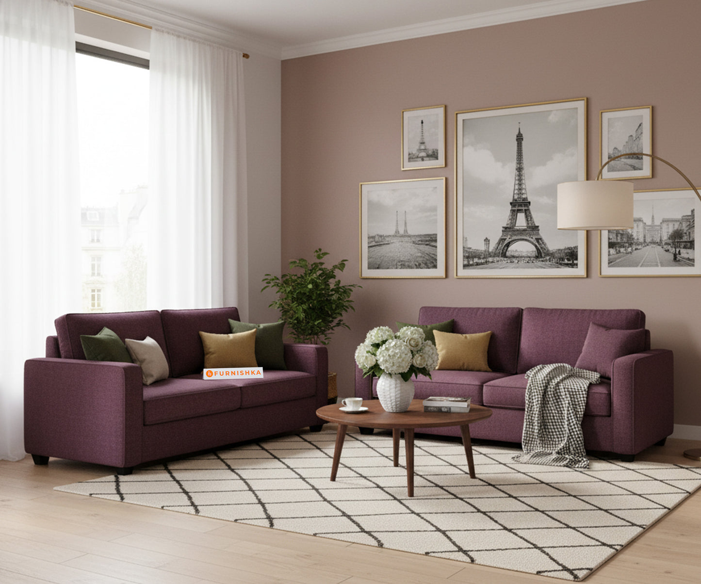 Melaka 3+2 Seater Sofa Set Red Wine