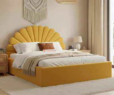 Satin Fabric bed with Uphold Hydraulic Storage Mustard Yellow - Queen Size