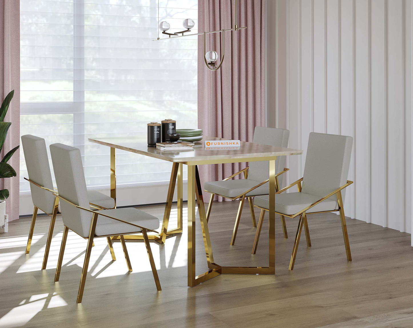 Olzaa 4 Seater Dining Sets with Australian Onyx Marble Top
