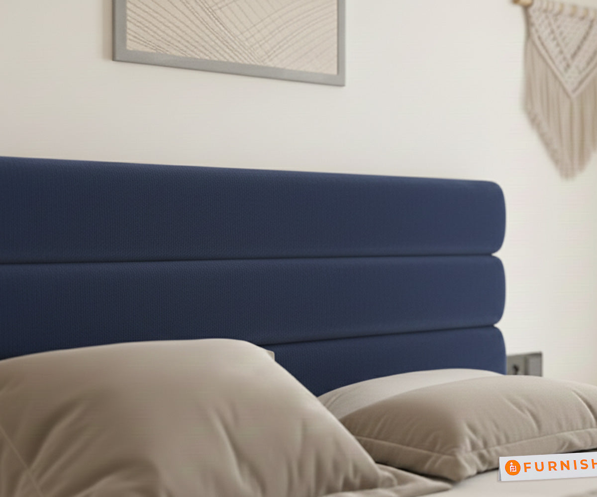 Rumi Fabric bed with Upholstered headboard Hydraulic Storage Queen Size - Persian Blue