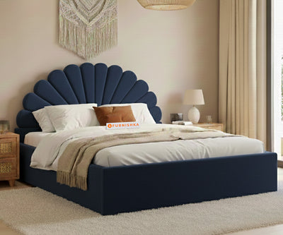 Satin Fabric bed with Uphold Hydraulic Storage Persian Blue - King Size