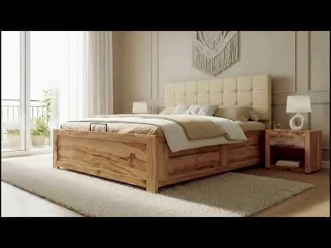 Irene Real Teak Wood Hydraulic Bed Queen Size Persian Blue