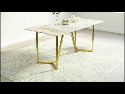 Olzaa 4-Seater Dining Table with ROSALIA GOLD Marble Top