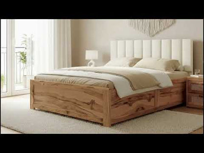 Augustus Real Teak Wood Hydraulic Bed King Size Light Beige