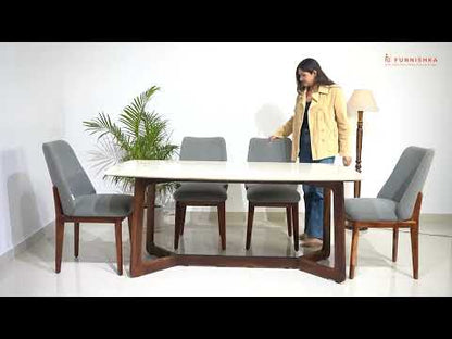 Vetra Dining Table with Rosalia Gold Engineered Marble Sandwich Top - 6 Seater