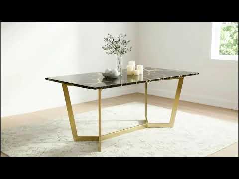 Aanvo 6 Seater Dining Sets with White Engineering Marble Sandwich Top in Gold Finish