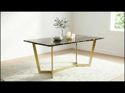 Aanvo Dining Table with Indian Marble sandwich Engineering Marble Top 6 Seater in Gold Finish