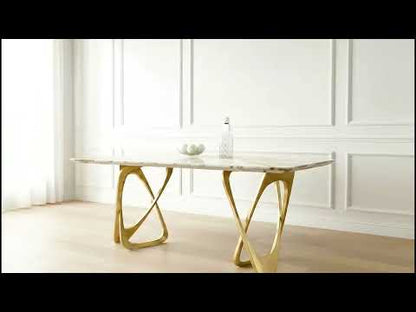 Dolce Dining Table with ROSALIA GOLD sandwich Engineering Marble Top - 4 Seater
