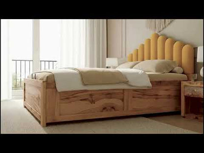 Dora Real Teak wood Hydraulic Bed Queen Size - Mustard Yellow