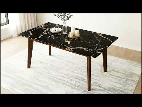 Vedh(Agar) Dining Table with Black Engineered Marble Top - 4 Seater