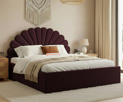 Satin Fabric bed with Uphold Hydraulic Storage Red Wine - King Size