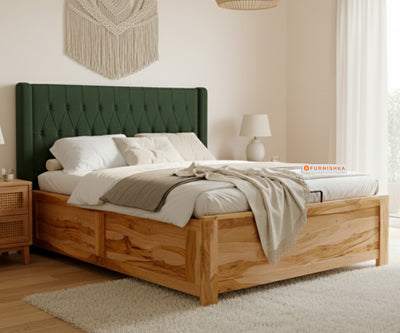 Samawi Real Teak Wood Hydraulic Bed King Size Pine Green