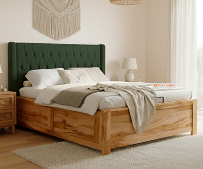 Samawi Real Teak Wood Hydraulic Bed Queen Size Pine Green