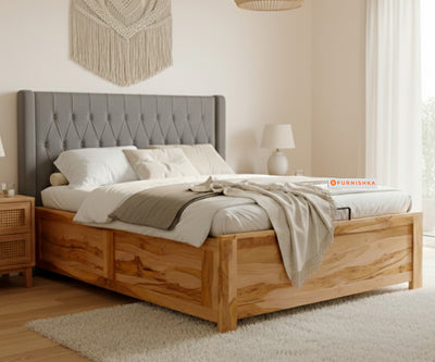 Samawi Real Teak Wood Hydraulic Bed King Size Space Grey