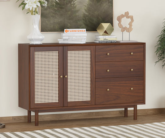 Sarah Acacia Wood Two Door Cane Chest of Drawers