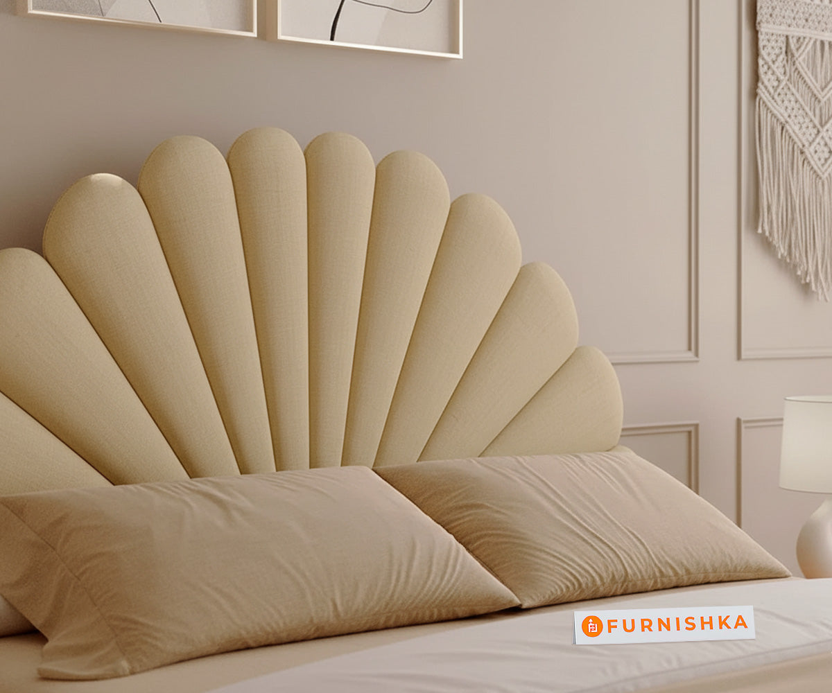 Satin Real Teak wood Hydraulic Bed King Size - Light Beige