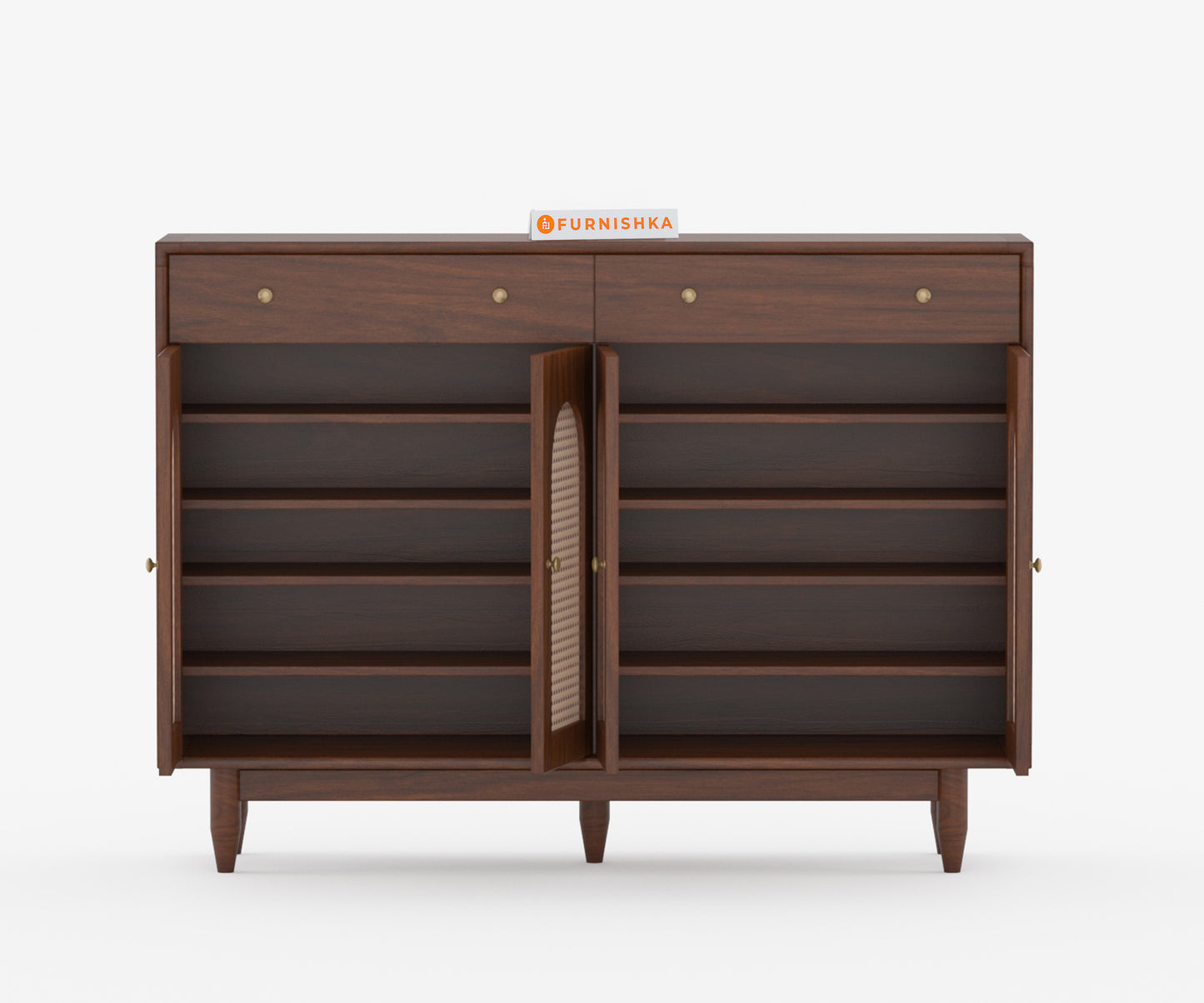 Smith Acacia Wood Four Door Cane Chest of Drawers