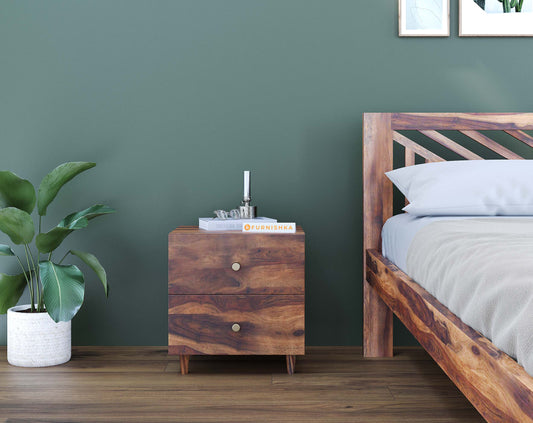 OG Double Drawer Bedside Table In Sheesham - Furnishka 